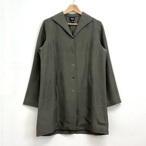 Eileen Fisher 100% Silk Long-Line Lightweight Blazer Jacket Artsy Neutral Small - Picture 11 of 11